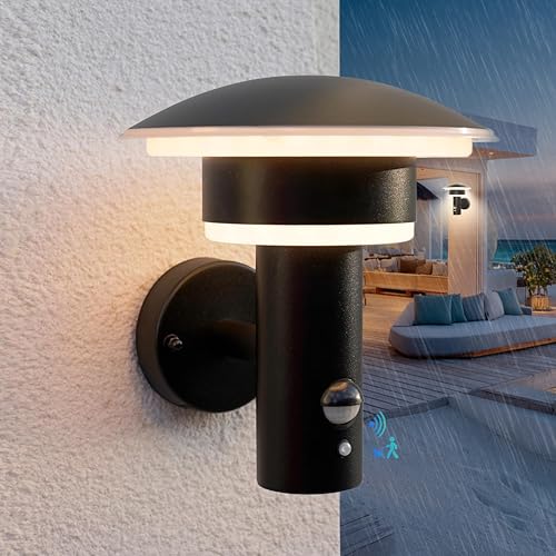 NBHANYUAN Lighting LED 4 Modi Außenlampe mit Bewegungsmelder und Dämmerungssensor Aussenwandleuchte Schwarz,IP44,SUS316 Edelstahl,Warmweiß (3000K),1000LM,9W von NBHANYUAN Lighting