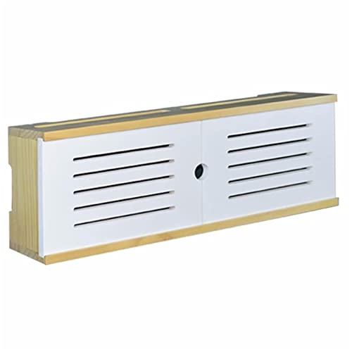 NBHDEK Box-Regale für Organizer, WiFi-Aufbewahrungsbox-Halterung aus Holz mit Schiebetüren, Set-Top-Box-Regal, wandmontiertes Multimedia-Aufbewahrungsregal von NBHDEK