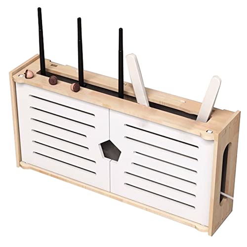 NBHDEK Kabel-Organizer-Regal zur Aufbewahrung von WLAN und TV-Set-Top-Box, Holz-Kabel-Organizer, Aufbewahrungsregal, dekorative Box, Wandhalterung von NBHDEK