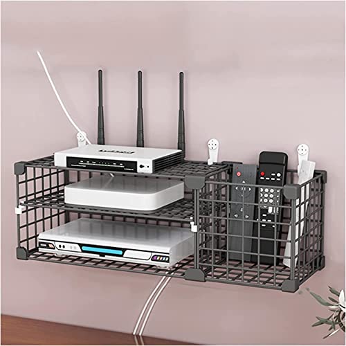 NBHDEK Router-Regal zur Wandmontage, wandmontiertes WLAN-Aufbewahrungsregal, schwarzes Organizer-Regal für Kabel-Steckdose und Kabel-TV-Set-Top-Box-Router-H von NBHDEK