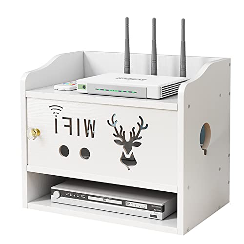 NBHDEK WiFi-Aufbewahrungsbox, weiß, umweltfreundlich, PVC, Holz, Kunststoffplatte, hohles Design, Desktop-Netzkabel, Steckdose, Aufbewahrungsbox von NBHDEK