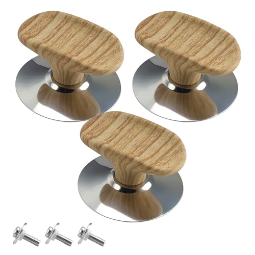 0XBIT Topfdeckel Griff, 3 Stück Universal Topfdeckelknöpfe, Kochgeschirr Bakelit Ersatzdeckelknöpfe, Topfdeckel Griff Universal, Holzmaserung, Hitzebeständiger, für Topfdeckel, Ersatzknöpfe von 0XBIT
