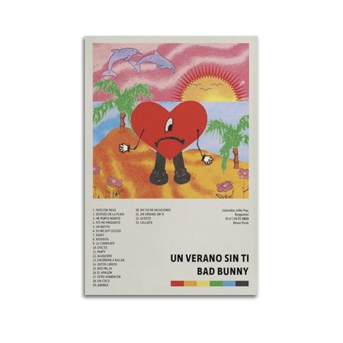 NBHGFF Bad Bunny A Summer Without YouPop Songs, Album, Rapper, klassisches Album, Leinwanddruck, Unterschrift, Dekoration, Schlafzimmer, Zuhause, Büro, Teenager, Dekoration, 20 x 30 cm, ungerahmt, 30 NBHGFF Bad Bunny A Summer Without YouPop Songs, Album, Rapper, klassisches Album, Leinwanddruck, Unterschrift, Dekoration, Schlafzimmer, Zuhause, Büro, Teenager, Dekoration, 20 x 30 cm, ungerahmt, 30 von NBHGFF