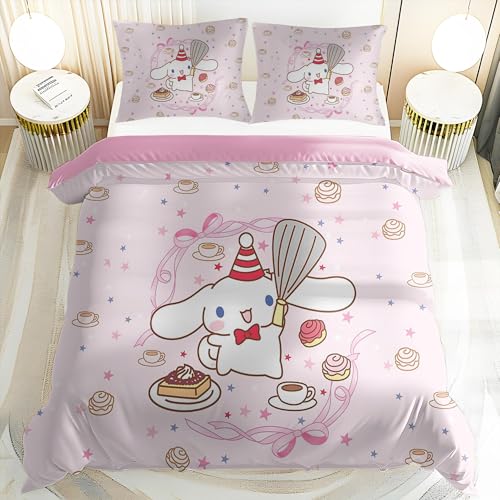 Niedliches Zimt-Hunde-Bettwäsche-Set, Kawaii-Anime, perfekt für Mädchen- und Kinderzimmer, Dekoration (Stil 2, Sing 135 x 200 cm + 50 x 75 cm) von NBHGFF