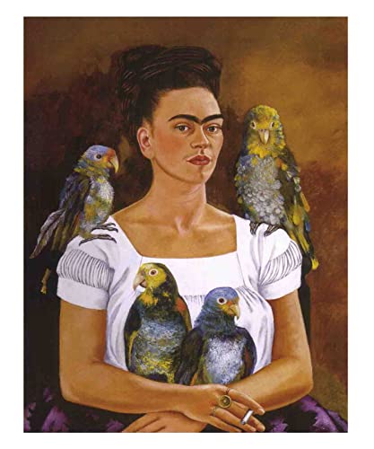 NBKJCO Leinwand Bilder Ich und meine Papageien von Frida Kahlo Kunstdrucke Leinwand Surrealismus Kunstdruck Bild Heimbüro Wohnzimmer Schlafzimmer Dekorationen35 x 42 cm 14 "x 17" UnGerahmt von NBKJCO