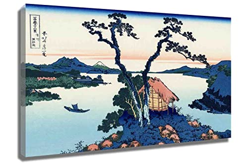 Painting Wasserdichte Leinwandbild Lake Suwa von Hokusai Leinwand Bilder Dekoration Ukiyoe Gerahmte Bereit zum Aufhängen 20x30cm 8"x12"Gerahmt von NBKJCO