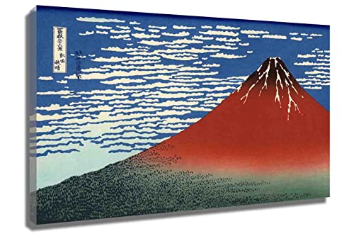 Painting Wasserdichte Leinwandbild Wetter von Hokusai Leinwand Bilder Dekoration Ukiyoe Gerahmte Bereit zum Aufhängen 20x30cm 8"x12"Gerahmt von NBKJCO