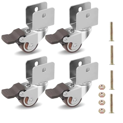 4 Stück U-Typ Möbelrollen,Lenkrollen für Möbel mit U-Förmige Halterung,Lenkrollen mit Bremse,Transportrollen,Schwenkrollen mit Schrauben,Gesamttragkraft 60KG (Ø38MM,25MM) von NBKJDSXL