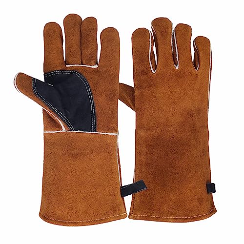NBLEAGLO Kaminhandschuhe Feuerfest,Grillhandschuhe Leder Herren schweißerhandschuhe Hitzebeständig von NBLEAGLO