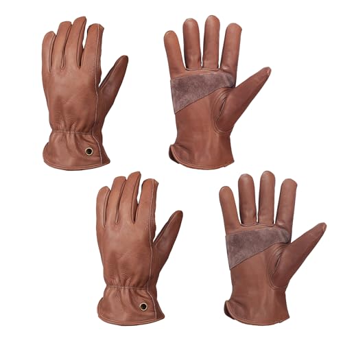 NBLEAGLO Retro Arbeitshandschuhe leder für Bau, Hof, Gartenarbeit, mit verstärkter Handfläche für Damen und Herren von NBLEAGLO