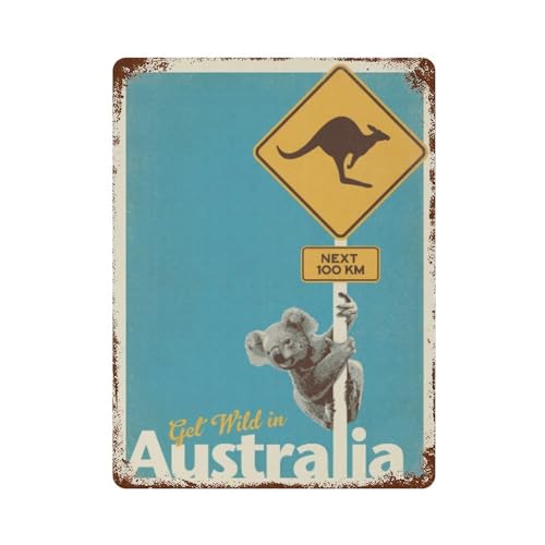 Retro Vintage World Travel Australia, Club Cafe Home Wall Art Decor Vintage Känguru Metallschild Koala Poster Eisen Malerei Geschenk (Beige, 20,3 x 30,5 cm) von NBNX