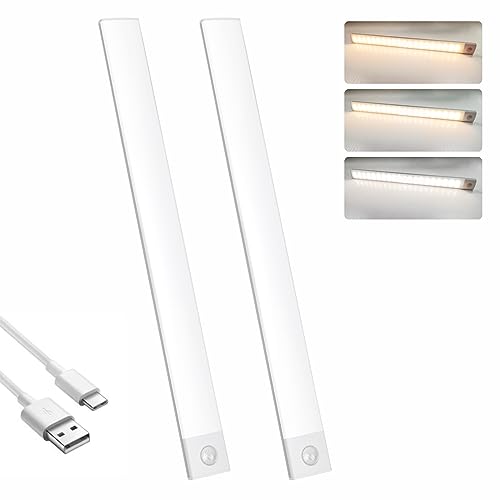 Babystar Schrankbeleuchtung LED mit Bewegungsmelder, 40cm 80 LED Schrankleuchten,3 Farbtemperatur Modi,1500mAh Wiederaufladbar Schrankbeleuchtung,Küchenlampe für Kleiderschrank, Treppe (2 Stück) von Babystar