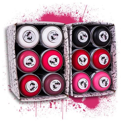 NBQ Packs Spray Paint Matte Finish Street Art RESTAURIERUNG Dekoration DYV Graffiti NIEDRIGER Druck (12, ROT, SCHWARZ, WEISS) von NBQ