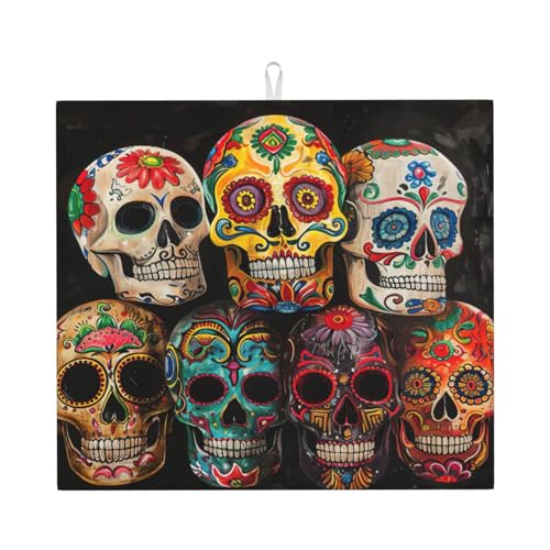 Abtropfmatte mit Totenkopf-Motiv, saugfähig und leicht zu pflegen von NBRIEU