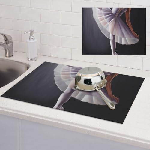Abtropfmatte aus Mikrofaser, Motiv: Balletttänzerin, super saugfähig, für Küchentheke, großes Geschirr, leicht zu reinigen, Mehrzweck-Abtropfmatte, 61 x 45 cm von NBSKSDLK