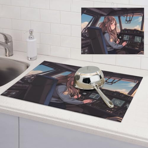 Abtropfmatte für Flugzeug-Cockpits, super saugfähig, Mikrofaser, Abtropfmatte für Küchentheke, großes Geschirr, leicht zu reinigen, Mehrzweck-Abtropfmatte, 61 x 45 cm von NBSKSDLK