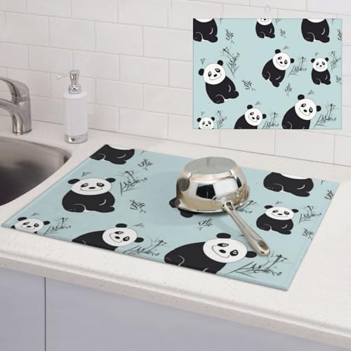 Abtropfmatte mit Cartoon-Pandabär-Motiv, super saugfähig, Mikrofaser, für Küchentheke, großes Geschirr, leicht zu reinigen, Mehrzweck-Abtropfmatte, 61 x 45,7 cm von NBSKSDLK