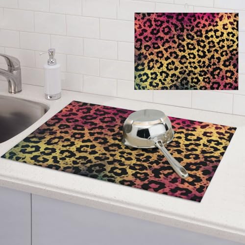 Abtropfmatte mit Stern-Leopardenmuster, super saugfähig, Mikrofaser, Abtropfmatte für Küchentheke, großes Geschirr, leicht zu reinigen, Mehrzweck-Abtropfmatte, 61 x 45,7 cm von NBSKSDLK