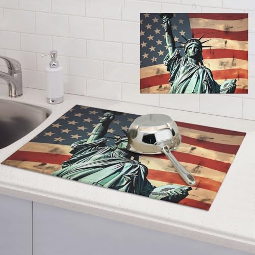 Abtropfmatte mit amerikanischer Flagge, super saugfähig, Mikrofaser, für Küchentheke, großes Geschirr, leicht zu reinigen, Mehrzweck-Abtropfmatte, 61 x 45 cm von NBSKSDLK