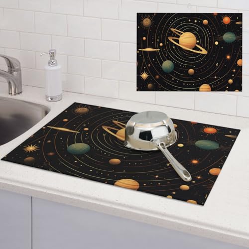 Abtropfmatte mit astronomischem Retro-Muster, super saugfähig, Mikrofaser, Abtropfmatte für Küchentheke, großes Geschirr, leicht zu reinigen, Mehrzweck-Abtropfmatte, 61 x 45 cm von NBSKSDLK