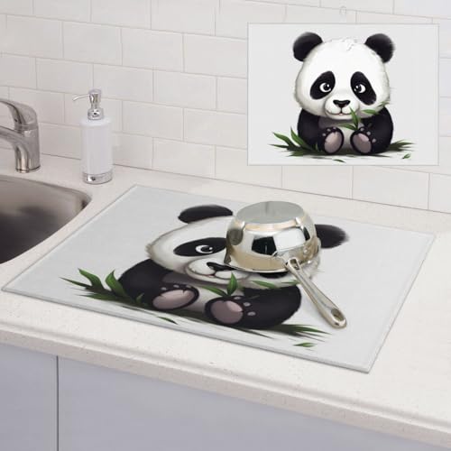 Abtropfmatte mit niedlichem Panda-Motiv, super saugfähig, Mikrofaser, für Küchentheke, großes Geschirr, leicht zu reinigen, Mehrzweck-Abtropfmatte, 61 x 45,7 cm von NBSKSDLK