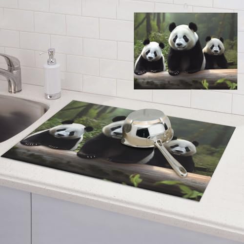 Abtropfmatte mit niedlichem Panda-Motiv, super saugfähig, Mikrofaser, für Küchentheke, großes Geschirr, leicht zu reinigen, Mehrzweck-Abtropfmatte, 61 x 45,7 cm von NBSKSDLK