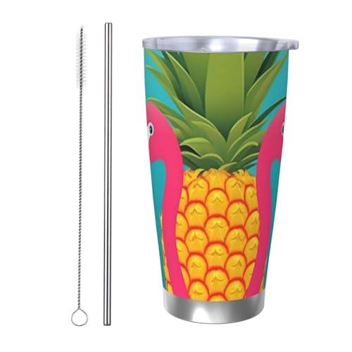 Ananas-Flamingo-Becher aus Edelstahl, vakuumisoliert, mit Deckel und Strohhalm, doppelwandiger Reisebecher für heiß/kalt, auslaufsicherer Thermobecher für Zuhause, Büro, Auto, 590 ml Ananas-Flamingo-Becher aus Edelstahl, vakuumisoliert, mit Deckel und Strohhalm, doppelwandiger Reisebecher für heiß/kalt, auslaufsicherer Thermobecher für Zuhause, Büro, Auto, 590 ml von NBSKSDLK