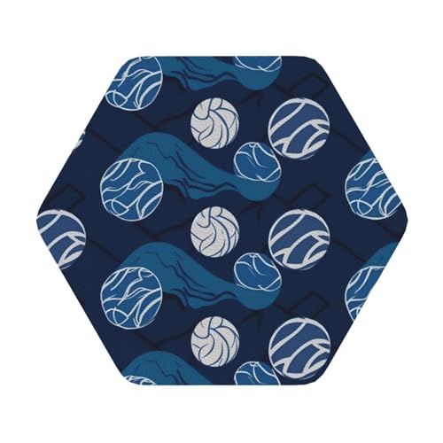 Blaue Volleyball-Untersetzer, 4er-Set, saugfähig, Leder, Untersetzer für Getränke, hitzebeständig, Tassenmatte für Tischschutz, Couchtischmatten für Heimdekoration, Hauseinweihungsgeschenke von NBSKSDLK
