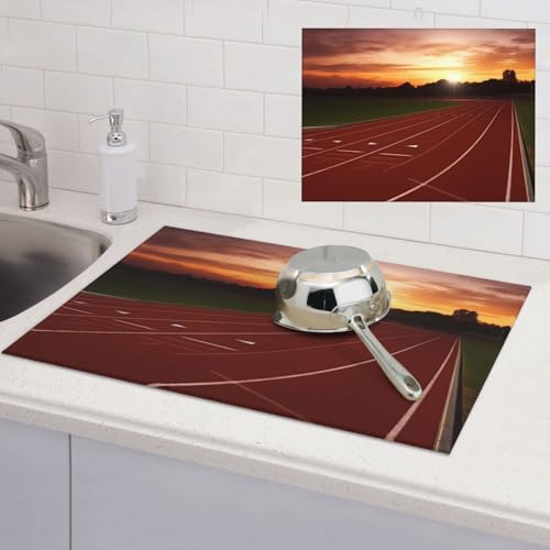 Dusk Running Track Abtropfmatte, super saugfähig, Mikrofaser, Abtropfmatte für Küchentheke, großes Geschirr, leicht zu reinigen, Mehrzweck-Abtropfmatte, 61 x 45 cm von NBSKSDLK
