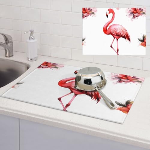 Flamingo Abtropfmatte, super saugfähig, Mikrofaser, Abtropfmatte für Küchentheke, großes Geschirr, leicht zu reinigen, Mehrzweck-Abtropfmatte, 61 x 45,7 cm von NBSKSDLK