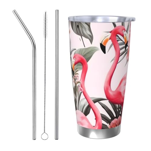 Flamingo-Becher mit Blumendruck, Edelstahl, vakuumisoliert, mit Deckel und Strohhalm, doppelwandiger Reisebecher für heiß/kalt, auslaufsicherer Thermobecher für Zuhause, Büro, Auto, 590 ml Flamingo-Becher mit Blumendruck, Edelstahl, vakuumisoliert, mit Deckel und Strohhalm, doppelwandiger Reisebecher für heiß/kalt, auslaufsicherer Thermobecher für Zuhause, Büro, Auto, 590 ml von NBSKSDLK