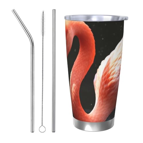 Flamingo Tumbler Vakuumisolierter Kaffeebecher aus Edelstahl mit Deckel und Strohhalm, doppelwandiger Reisebecher für heiß/kalt, auslaufsicherer Thermobecher für Zuhause, Büro, Auto, 590 ml von NBSKSDLK