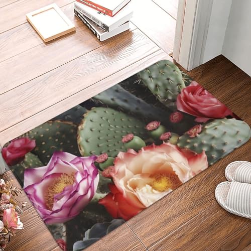 Fußmatte mit Rosen und Kaktus, strapazierfähig, für drinnen und draußen, rutschfest, saugfähig, Schmutzfänger, Eingangsteppich, flaches Profil, waschbar, Fußmatten, Flanell-Badematte, 40,6 x 61 cm Fußmatte mit Rosen und Kaktus, strapazierfähig, für drinnen und draußen, rutschfest, saugfähig, Schmutzfänger, Eingangsteppich, flaches Profil, waschbar, Fußmatten, Flanell-Badematte, 40,6 x 61 cm von NBSKSDLK
