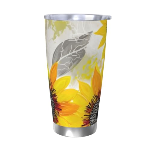 NBSKSDLK Abstrakter Sonnenblumen-Becher, 590 ml, Edelstahl, vakuumisoliert, Kaffeebecher mit Deckel und Strohhalm, doppelwandiger Reisebecher für heiß/kalt, auslaufsicherer Thermobecher für Zuhause NBSKSDLK Abstrakter Sonnenblumen-Becher, 590 ml, Edelstahl, vakuumisoliert, Kaffeebecher mit Deckel und Strohhalm, doppelwandiger Reisebecher für heiß/kalt, auslaufsicherer Thermobecher für Zuhause von NBSKSDLK