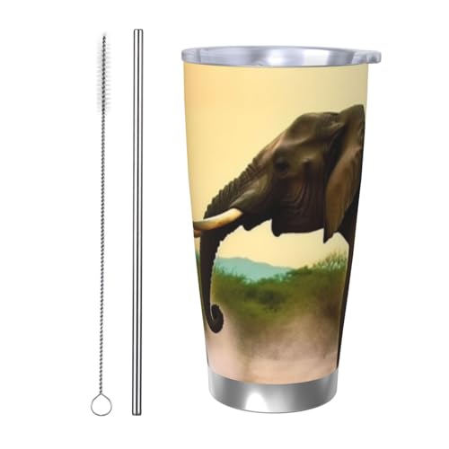 NBSKSDLK Africa Elephant Tumbler 590 ml, Edelstahl, vakuumisolierter Kaffeebecher mit Deckel und Strohhalm, doppelwandiger Reisebecher für heiß/kalt, auslaufsicherer Thermobecher für Zuhause, Büro NBSKSDLK Africa Elephant Tumbler 590 ml, Edelstahl, vakuumisolierter Kaffeebecher mit Deckel und Strohhalm, doppelwandiger Reisebecher für heiß/kalt, auslaufsicherer Thermobecher für Zuhause, Büro von NBSKSDLK