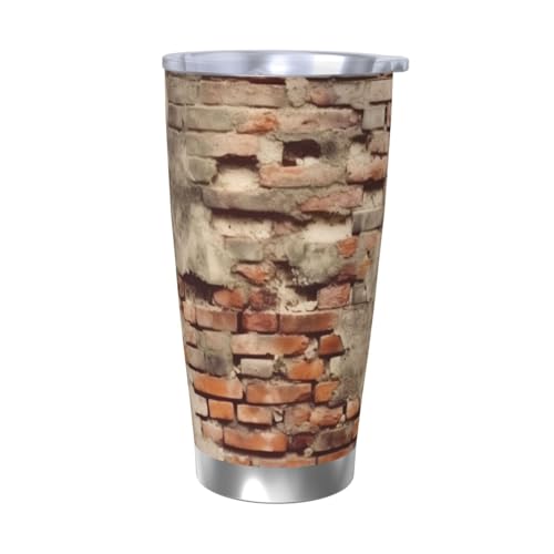 NBSKSDLK Ancient Worn Brick Wall Tumbler 590 ml, vakuumisolierter Kaffeebecher aus Edelstahl mit Deckel und Strohhalm, doppelwandiger Reisebecher für heiß/kalt, auslaufsicherer Thermobecher für von NBSKSDLK