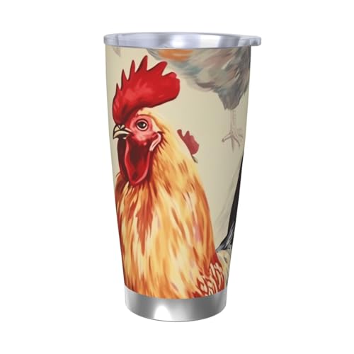 NBSKSDLK Animal Art Becher mit Hühnermalerei, 590 ml, Edelstahl, vakuumisoliert, Kaffeebecher mit Deckel und Strohhalm, doppelwandiger Reisebecher für heiß/kalt, auslaufsicherer Thermobecher für NBSKSDLK Animal Art Becher mit Hühnermalerei, 590 ml, Edelstahl, vakuumisoliert, Kaffeebecher mit Deckel und Strohhalm, doppelwandiger Reisebecher für heiß/kalt, auslaufsicherer Thermobecher für von NBSKSDLK