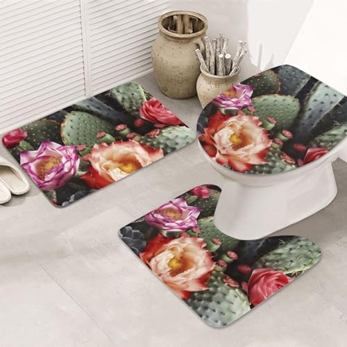 NBSKSDLK Badezimmerteppich-Set, Rosen-Blumen und Kaktus, rutschfest, saugfähig, U-förmiger WC-Vorleger mit WC-Abdeckung, Memory-Schaum-Badematten-Set für luxuriöse Badezimmer-Dekoration NBSKSDLK Badezimmerteppich-Set, Rosen-Blumen und Kaktus, rutschfest, saugfähig, U-förmiger WC-Vorleger mit WC-Abdeckung, Memory-Schaum-Badematten-Set für luxuriöse Badezimmer-Dekoration von NBSKSDLK