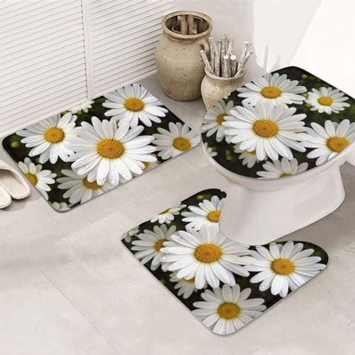 NBSKSDLK Badezimmerteppich-Set mit Gänseblümchen-Motiv, rutschfest, saugfähig, U-förmiger WC-Vorleger mit WC-Abdeckung, Memory-Schaum-Badteppich-Set für luxuriöse Badezimmer-Dekoration NBSKSDLK Badezimmerteppich-Set mit Gänseblümchen-Motiv, rutschfest, saugfähig, U-förmiger WC-Vorleger mit WC-Abdeckung, Memory-Schaum-Badteppich-Set für luxuriöse Badezimmer-Dekoration von NBSKSDLK