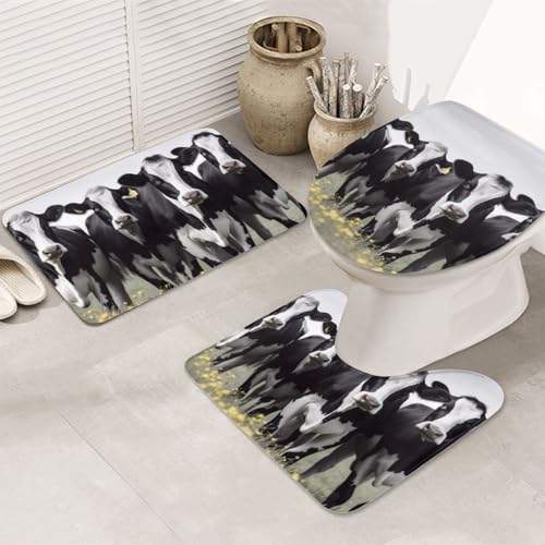 NBSKSDLK Badvorleger Kühe Schwarz Weiß 3er Set Rutschfest Saugfähig U-Form Badvorleger mit WC-Abdeckung Badvorleger Set aus Memory-Schaumstoff für NBSKSDLK Badvorleger Kühe Schwarz Weiß 3er Set Rutschfest Saugfähig U-Form Badvorleger mit WC-Abdeckung Badvorleger Set aus Memory-Schaumstoff für von NBSKSDLK