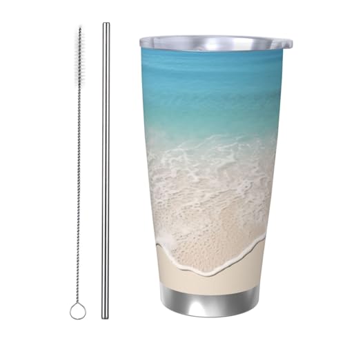 NBSKSDLK Beach Clear Sea Sand Tumbler aus Edelstahl, vakuumisoliert, Kaffeebecher mit Deckel und Strohhalm, doppelwandiger Reisebecher für heiß/kalt, auslaufsicherer Thermobecher für Zuhause, Büro von NBSKSDLK