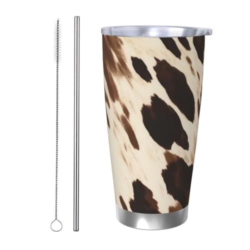 NBSKSDLK Bedruckter Becher mit Kuhmotiv, Edelstahl, vakuumisoliert, mit Deckel und Strohhalm, doppelwandiger Reisebecher für heiß/kalt, auslaufsicherer Thermobecher für Zuhause, Büro, Auto von NBSKSDLK