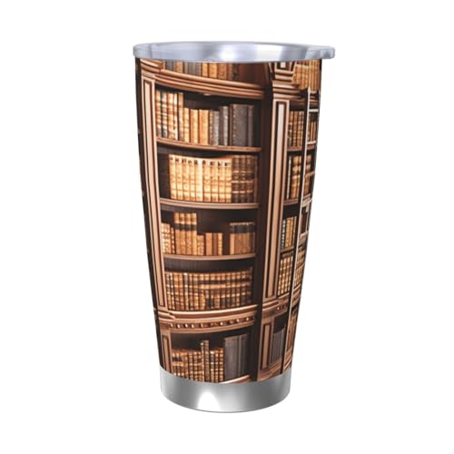 NBSKSDLK Bibliotheks-Bücherregal-Becher, Edelstahl, vakuumisoliert, Kaffeebecher mit Deckel und Strohhalm, doppelwandiger Reisebecher für heiß/kalt, auslaufsicherer Thermobecher für Zuhause, Büro von NBSKSDLK