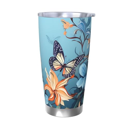 NBSKSDLK Blue Butterfly Floral Tumbler 590 ml, Edelstahl, vakuumisolierter Kaffeebecher mit Deckel und Strohhalm, doppelwandiger Reisebecher für heiß/kalt, auslaufsicherer Thermobecher für Zuhause NBSKSDLK Blue Butterfly Floral Tumbler 590 ml, Edelstahl, vakuumisolierter Kaffeebecher mit Deckel und Strohhalm, doppelwandiger Reisebecher für heiß/kalt, auslaufsicherer Thermobecher für Zuhause von NBSKSDLK