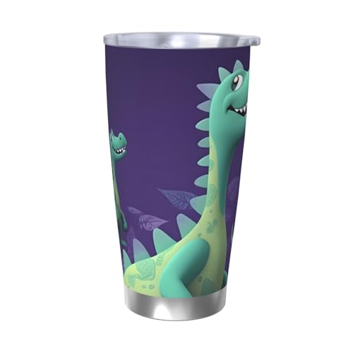 NBSKSDLK Cartoon-Dinosaurier-Becher, 590 ml, Edelstahl, vakuumisoliert, Kaffeebecher mit Deckel und Strohhalm, doppelwandiger Reisebecher für heiß/kalt, auslaufsicherer Thermobecher für Zuhause, Büro von NBSKSDLK
