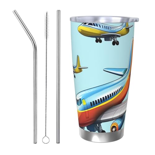 NBSKSDLK Cartoon-Flugzeugbecher, Edelstahl, vakuumisoliert, Kaffeebecher mit Deckel und Strohhalm, doppelwandiger Reisebecher für heiß/kalt, auslaufsicherer Thermobecher für Zuhause, Büro, Auto, 590 NBSKSDLK Cartoon-Flugzeugbecher, Edelstahl, vakuumisoliert, Kaffeebecher mit Deckel und Strohhalm, doppelwandiger Reisebecher für heiß/kalt, auslaufsicherer Thermobecher für Zuhause, Büro, Auto, 590 von NBSKSDLK