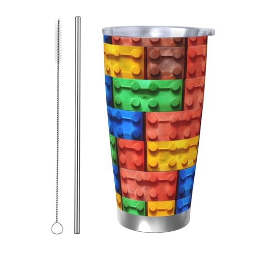 NBSKSDLK Colorful Brick Tumbler 590 ml, Edelstahl, vakuumisolierter Kaffeebecher mit Deckel und Strohhalm, doppelwandiger Reisebecher für heiß/kalt, auslaufsicherer Thermobecher für Zuhause, Büro NBSKSDLK Colorful Brick Tumbler 590 ml, Edelstahl, vakuumisolierter Kaffeebecher mit Deckel und Strohhalm, doppelwandiger Reisebecher für heiß/kalt, auslaufsicherer Thermobecher für Zuhause, Büro von NBSKSDLK