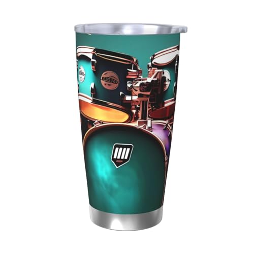 NBSKSDLK Cool Drum Set Tumbler 590 ml, Edelstahl, vakuumisolierter Kaffeebecher mit Deckel und Strohhalm, doppelwandiger Reisebecher für heiß/kalt, auslaufsicherer Thermobecher für Zuhause, Büro, Auto von NBSKSDLK