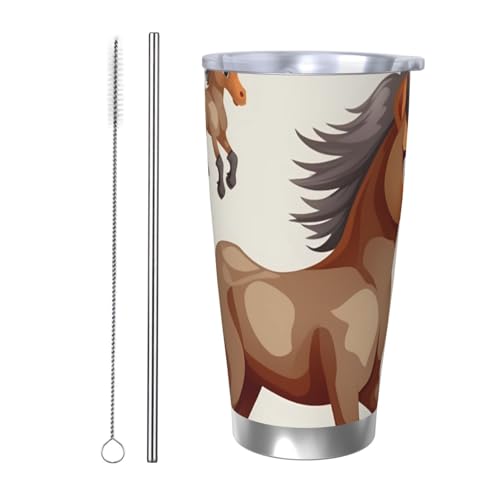 NBSKSDLK Cute Horse Tumbler 590 ml, Edelstahl, vakuumisolierter Kaffeebecher mit Deckel und Strohhalm, doppelwandiger Reisebecher für heiß/kalt, auslaufsicherer Thermobecher für Zuhause, Büro, Auto NBSKSDLK Cute Horse Tumbler 590 ml, Edelstahl, vakuumisolierter Kaffeebecher mit Deckel und Strohhalm, doppelwandiger Reisebecher für heiß/kalt, auslaufsicherer Thermobecher für Zuhause, Büro, Auto von NBSKSDLK
