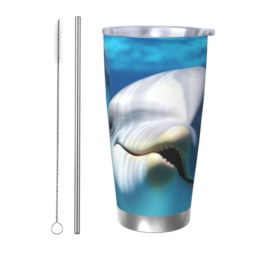 NBSKSDLK Delphin with a Smile Tumbler 590.0 g, Stainless Steel Vacuum Insulated Coffee Tumbler with Lid and Straw, Double Wall Travel Mug for Hot / Cold, Spill-Proof Thermal Cup for Home Office Car NBSKSDLK Delphin with a Smile Tumbler 590.0 g, Stainless Steel Vacuum Insulated Coffee Tumbler with Lid and Straw, Double Wall Travel Mug for Hot / Cold, Spill-Proof Thermal Cup for Home Office Car von NBSKSDLK